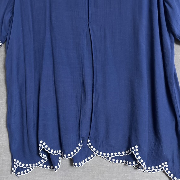 Coldwater Creek Top 2X Blue Embroidered Tunic Lightweight Boho Beach Casual - Picture 7 of 13